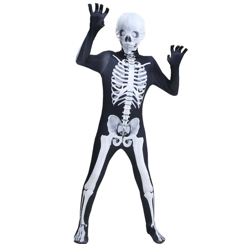 Kombinezon szkieletowy, kostiumy na Halloween, sukienki na imprezę, kombinezon bal maskowy, kostiumy z czaszką, rozmiar 155-195cm
