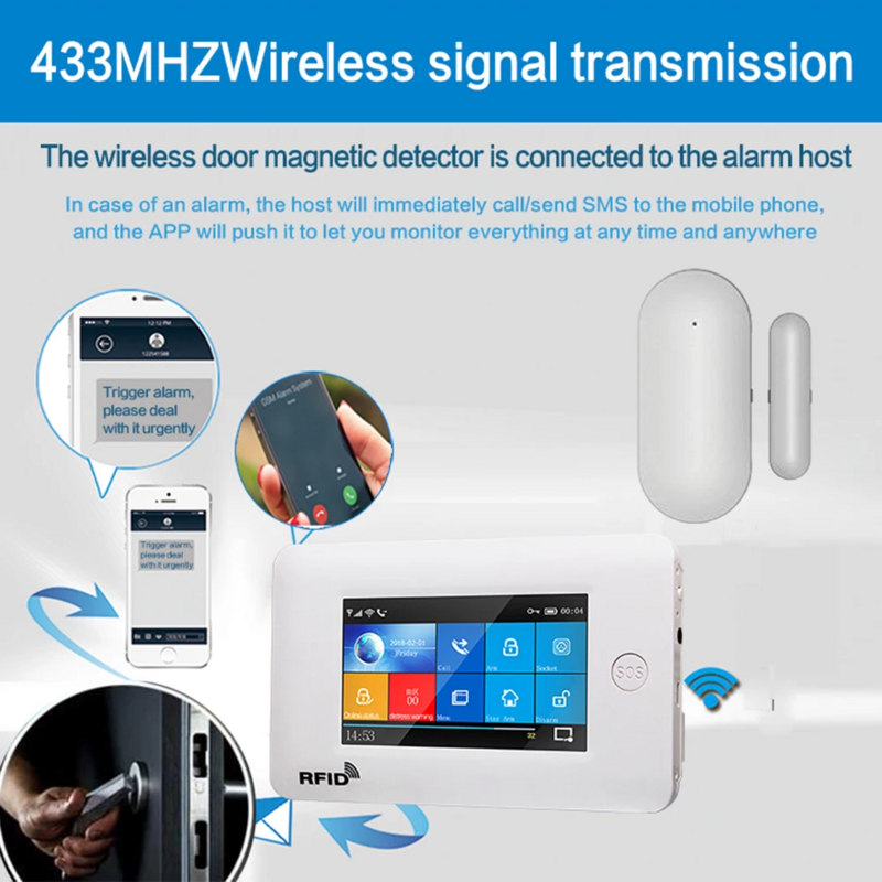 PGST-68R Wireless door and window detector, home safety magnetic sensor, 433MHz, with alarm unit，doorbell alarm warning