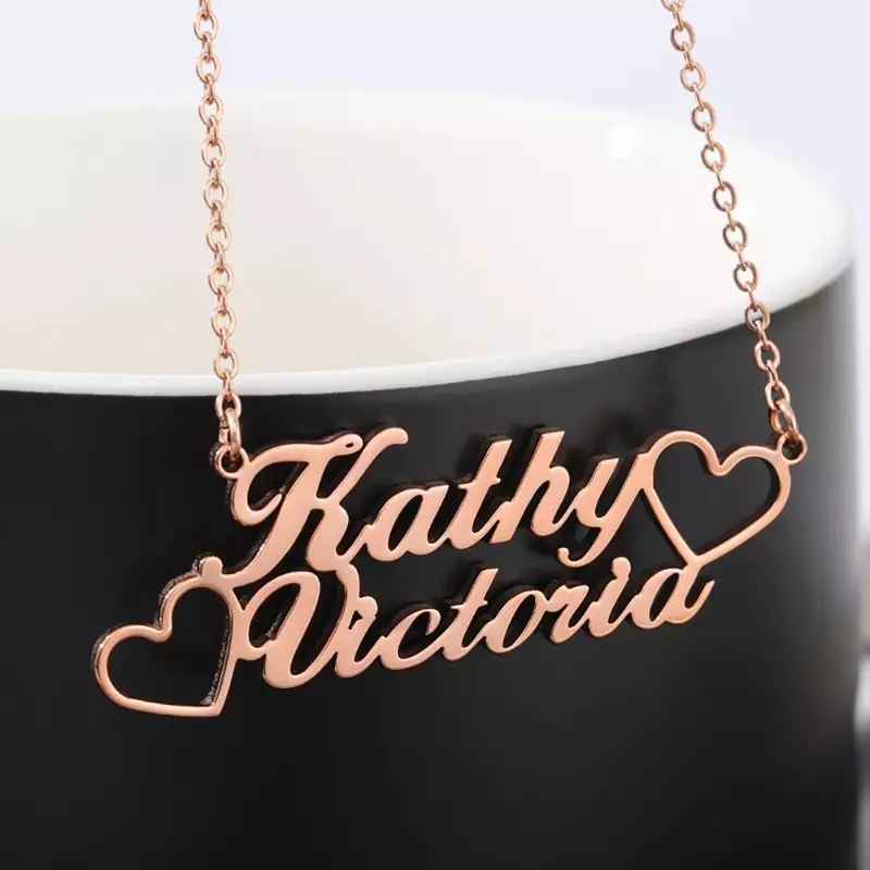Collares de doble nombre personalizados para parejas, joyería de acero inoxidable para mujeres, colgante, cadenas de oro para hombres, regalos para el Día de San Valentín