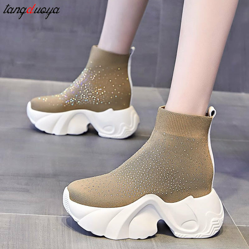 Women's Sneakers platform white Casual Shoes Women Platform Heels Wedges Height Increasing 2023 Knitted Ladies Vulcanized Shoes