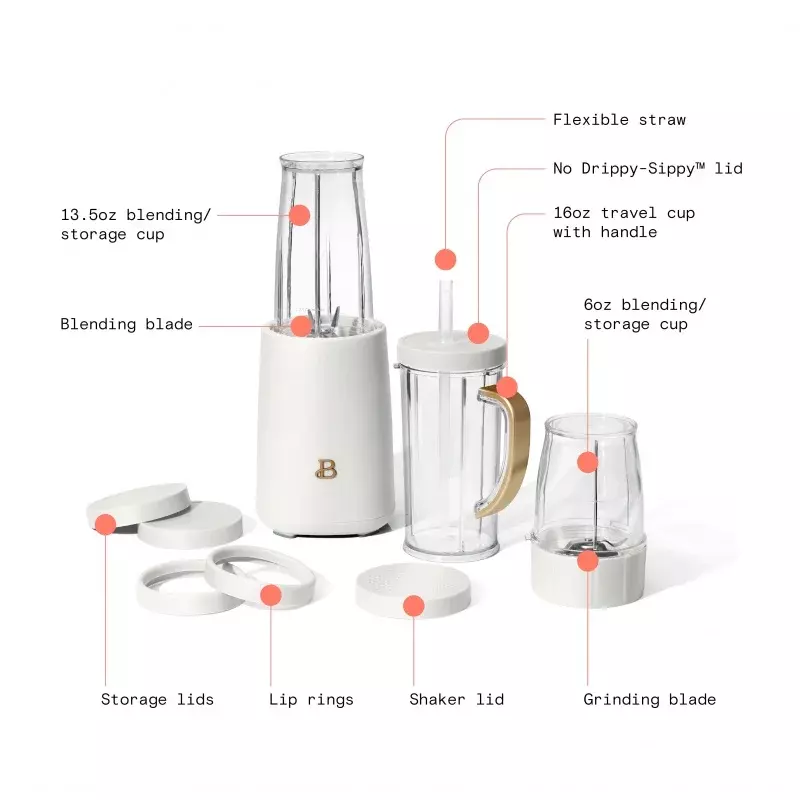 Beautiful Personal Blender Set with 12 Pieces, 240 W, White Icing by Drew Barrymore