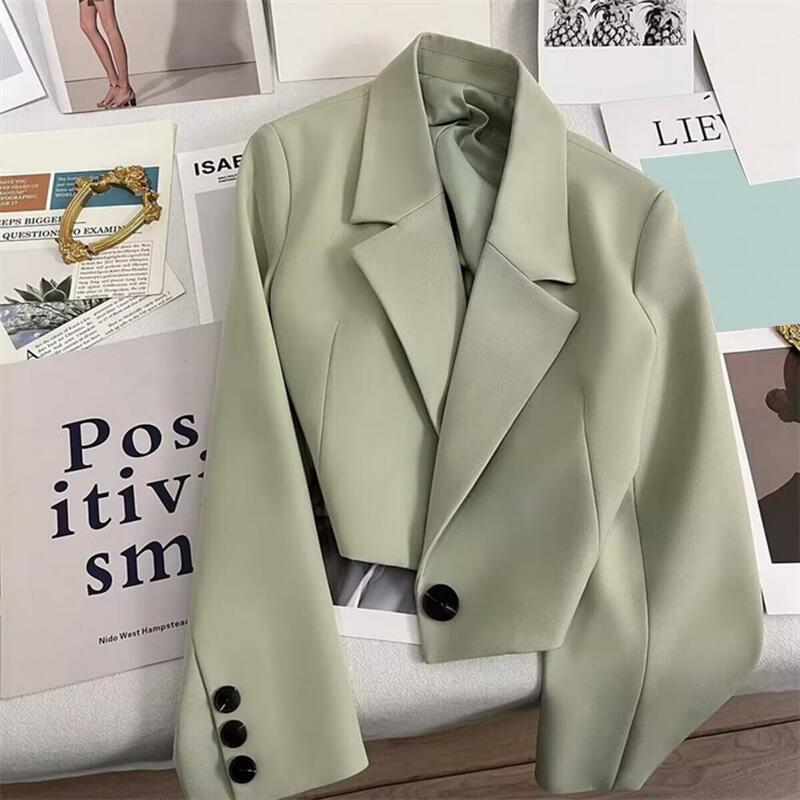 Setelan mantel seragam sekolah wanita, jas Bisnis elegan dengan kerah rebah Slim Fit warna Solid kardigan untuk kantor