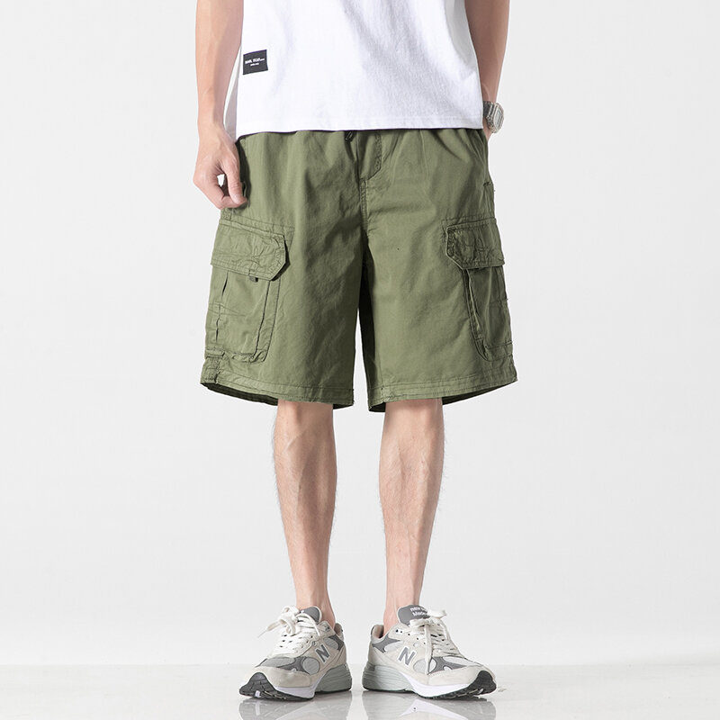 Pantalones cortos de carga con cremallera para hombre, Shorts informales con múltiples bolsillos, Color sólido, 2023