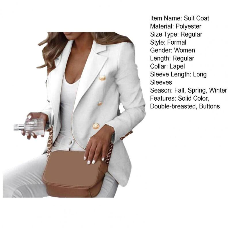 Casaco de terno trespassado feminino, monocromático, lapela, cardigã solto, estilo formal de negócios, bolsos, manga longa, jaqueta de trajeto para mulheres