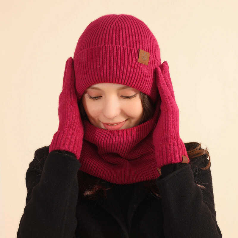 Cappello imbottito Touch Screen sciarpa guanti tre pezzi uomo donna inverno Outdoor caldo freddo addensato antivento berretto in maglia