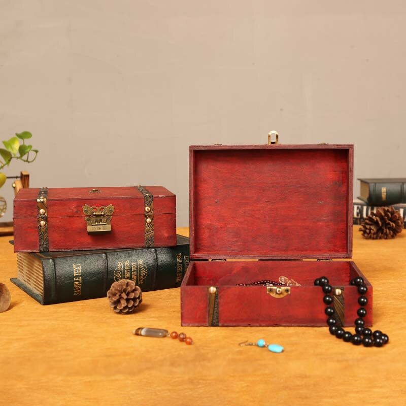 صندوق مجوهرات Vintage ، الضروريات اليومية ، تخزين سطح المكتب ، صندوق خشبي قديم ، صندوق هدايا زخرفة الهوية