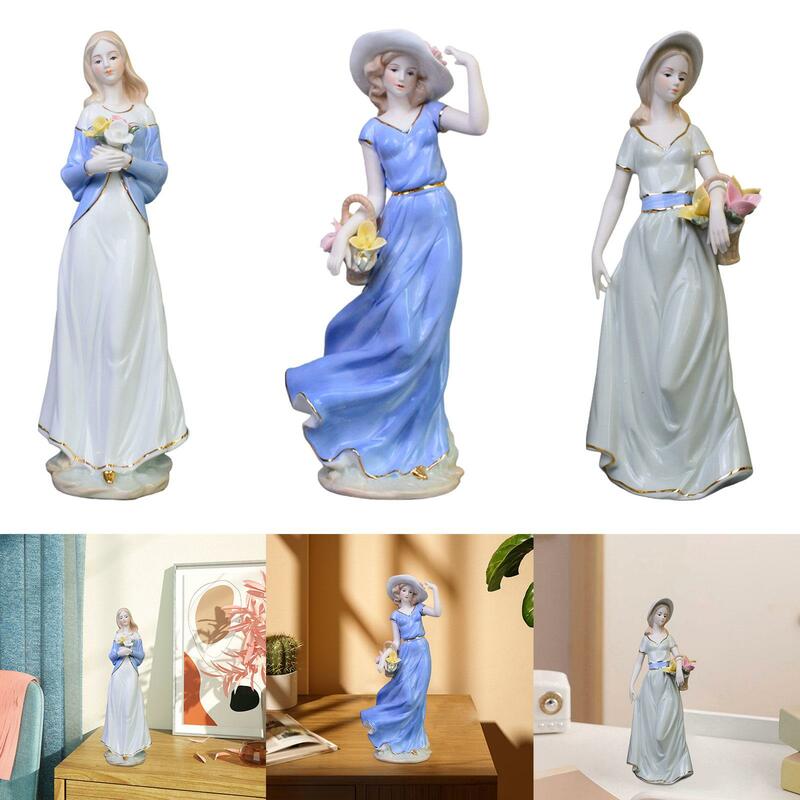 Statuetta da ragazza figura in porcellana figurina di arte moderna carina figurina decorativa in porcellana decorazioni per la casa per libreria da tavolo per ufficio