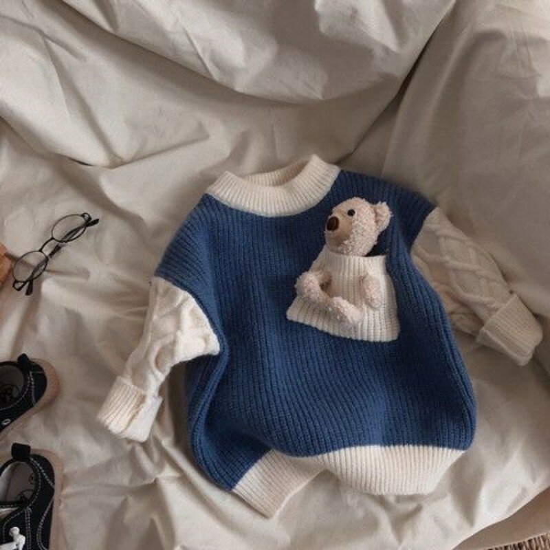 Kinder Winter verdickten Pullover Baby koreanische Kontrast farbe Plüsch Strick hemd für Jungen und Mädchen mit Rundhals unterlage