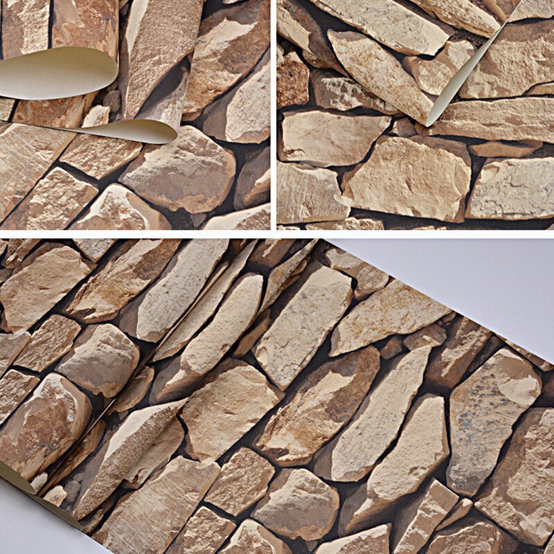 Papel tapiz con efecto de piedra de impresión 3D, papel de pared de pvc de imitación de piedra de estilo Industrial Retro Para sala de estar y dormitorio, vendido por rollo/10M