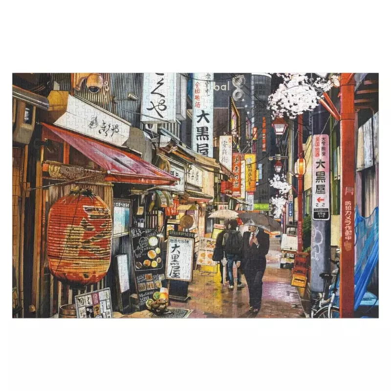 Teka-teki Jigsaw Tokyo in the rain, teka-teki gambar mainan balita nama kayu berkarakteristik