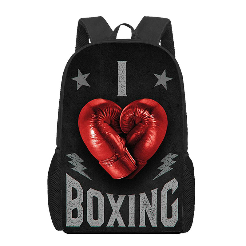 ボクシンググローブ3Dパターンプリントスクールバッグ、10代のプライマリキッズブックバッグ、ハイキング用多機能バックパック