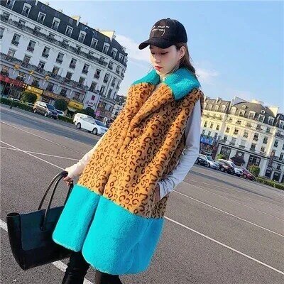 Tao Ting Li Na Chaleco de piel de conejo de imitación de leopardo, nuevo, M1