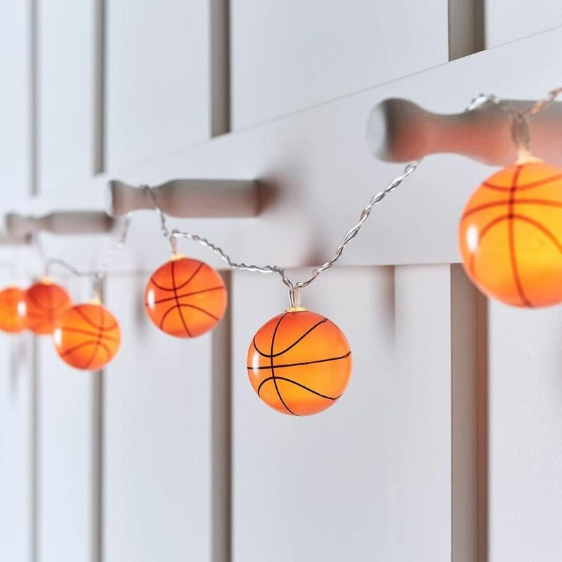 Guirxiété lumineuse de basket-ball en PVC, à piles, lampe à cordes de baseball, lumière blanche chaude, décorations, 10LED