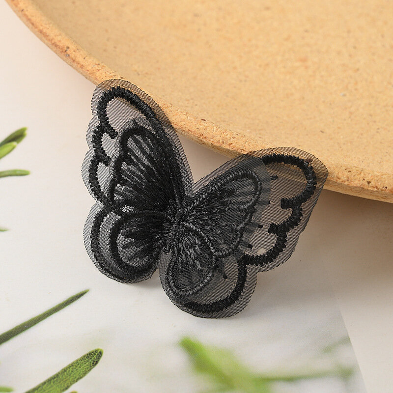 20 pz/lotto doppio strato colorato Organza farfalla Patch fai da te Tulle tessuto farfalla copricapo accessori adesivi