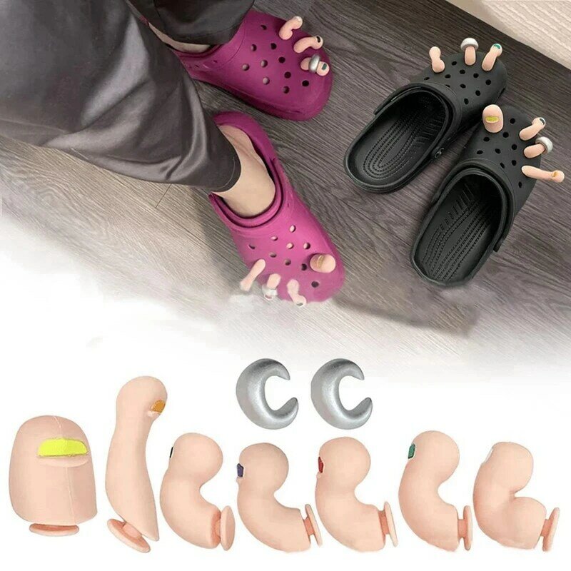 Set hiasan jari 3D, sandal selop gelembung clocs 3D, 7 buah hiasan sepatu lucu untuk anak-anak dan dewasa