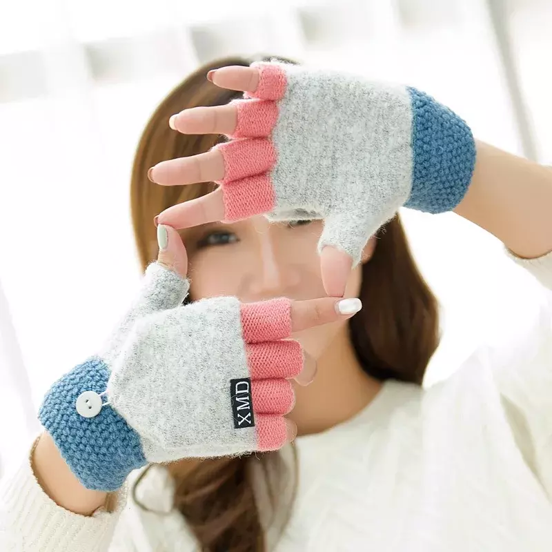 Gants d'hiver chauds en laine épaissie, tricotés à rabat sans doigts, doigts exposés, gants épais sans doigts, mitaines pour femmes, collection 2020