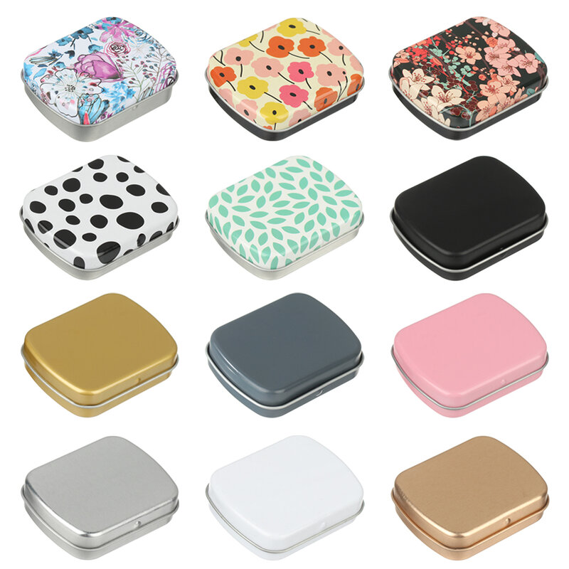 Mini Metal Hinged Tin Box with Lid Rectangular Container Portable Small Storage Container Kit Candy Pill Cases forHome Organizer