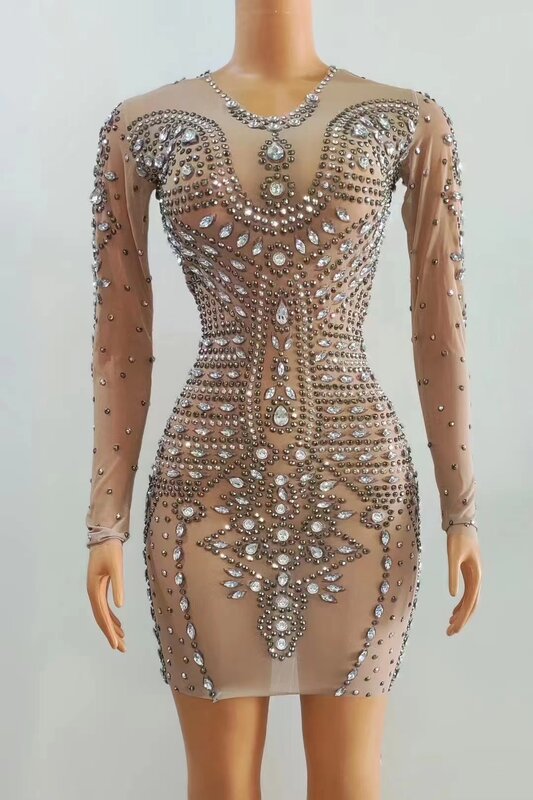 Spersonalizowana, wydrążona koronkowa perłowa przezroczysta, wysoka elastyczna cekiny seksowny, obcisły sukienka sukienka na przyjęcie urodzinowe sukienka na występy