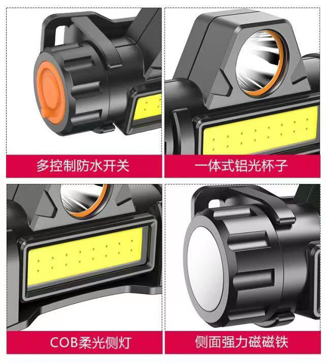 Waterproof LED Headlamp COB Work Light 2 Light Modes with Magnet USB Headlight Built-in Battery Suit for Fishing, Camping, Etc