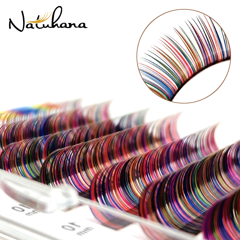 NATUHANA-Extensões Coloridas de Cílios Mink, Mix Color Lashes, 8-14Mixed Colors, Falso, Individual, Rainbow Colored Lashes, Ferramentas de Maquiagem