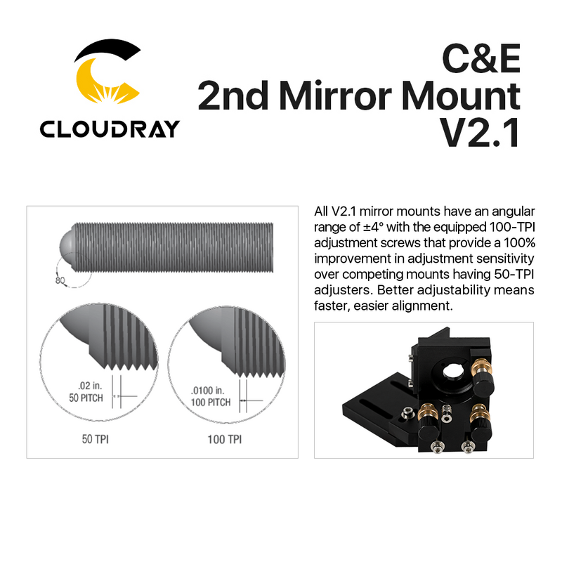 Cermin Tegakan Laser Kedua Hitam Cloughton CO2 25Mm Mirror Mount Integratif Mount untuk Mesin Ukir Lase