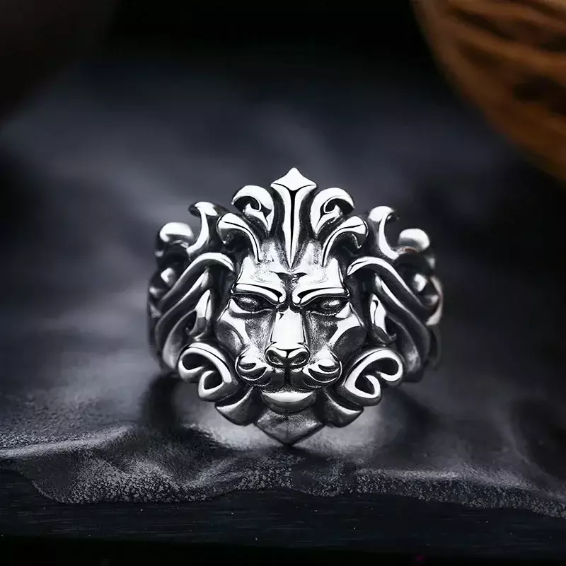 New Aggressive Lion Head S925 Sterling Silver Open Men's Ring Gifts Boyfriend European And American Charm Personality Punk