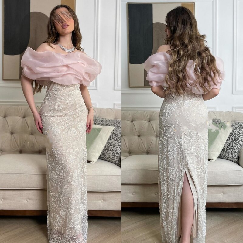 Exquisite High Quality Off-the-shoulder Sheath Cocktail Dresses Flower Hugging Anke length Skirts Charmeuse Evening Dresses
