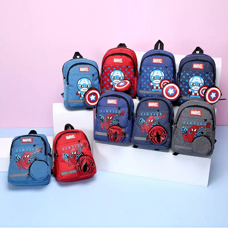 子供のためのディニーパターンスクールバッグ、子供のバックパック、キャプテンアメリカ、スパイダーマン、男の子、10代、軽量、かわいいナップザック、就学前