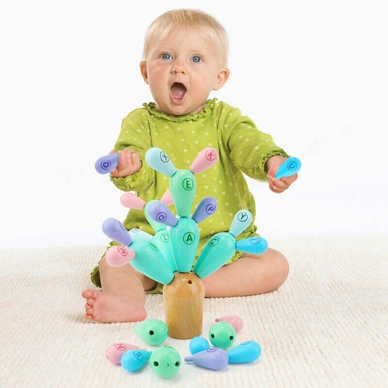 Balance Cactus Toy Wood For Children Wooden Cactus Building Block Construction Toy Skill Game For Boys And Girls