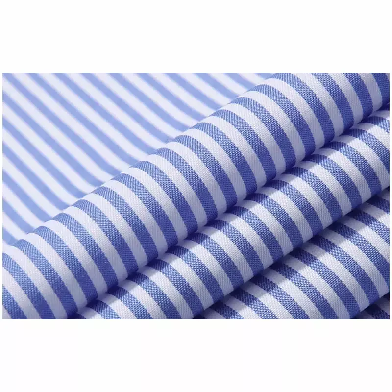 Men's Long Sleeve Dress Shirt Blue Striped Shirt Business Office Work Formal Casual Shirt Single Patch Pocket Standard-fit