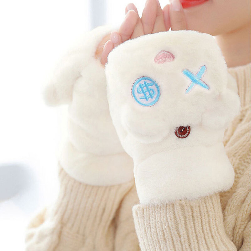 Women Winter Plush Mink Fleece Knitted Half Finger Gloves Girl Half Finger Gloves
