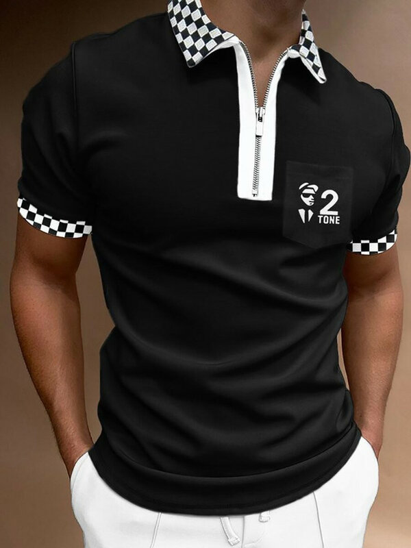 2021 nowe męskie koszulki Polo lato wysokiej jakości dorywczo mody z krótkim rękawem w paski zamek klapy Polo S-3XL