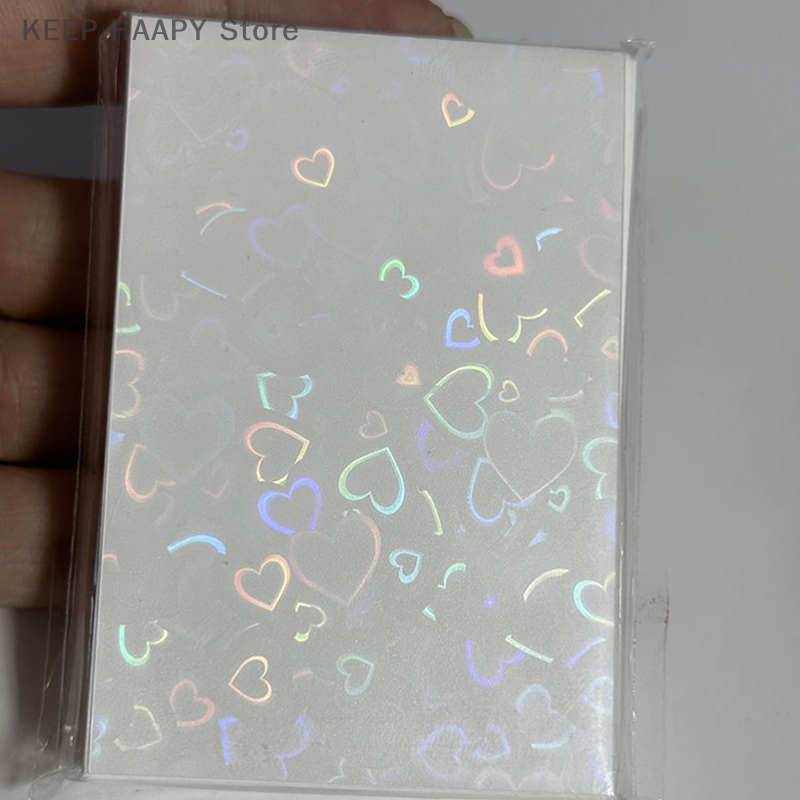 Fundas de carga superior láser de lámina en forma de corazón de Color caramelo para tarjetas de juego de mesa YGO, Protector de fotos, cubierta de escudo de tarjetas comerciales, 50 unidades