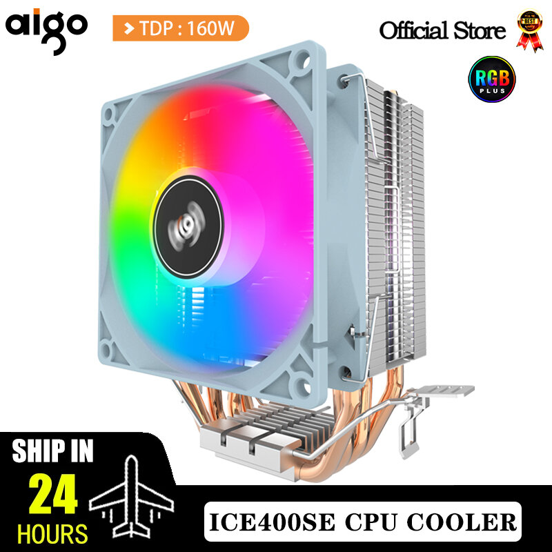 Aigo 에어 CPU 쿨러 냉각 선풍기, 조용한 환풍기, 4 히트 파이프 라디에이터, 인텔 LGA 115X 1700 775 1200 AMD AM3 AM4 AM5 용, ICE400SE