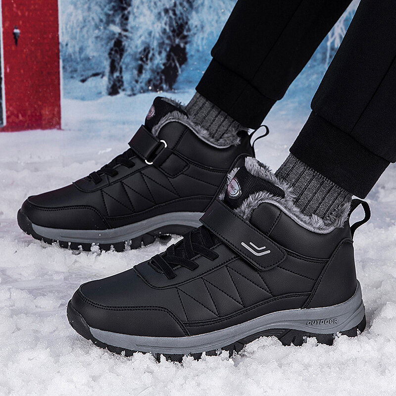2022 novo inverno homens sneakes à prova dwaterproof água sapatos de couro quente homem ao ar livre antiderrapante tênis de corrida luz de pelúcia andando botas de neve masculino