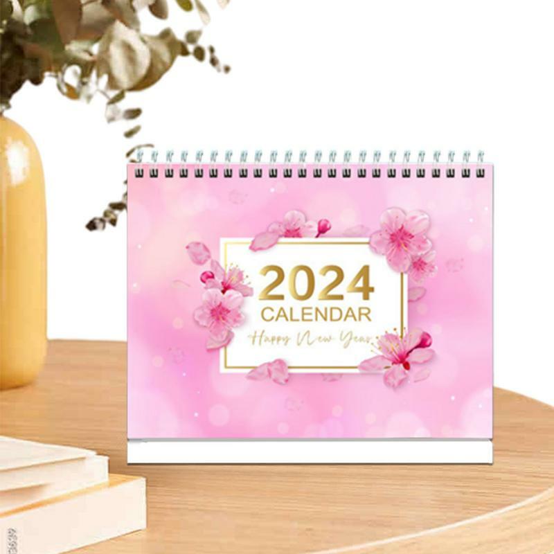Kwiatowy kalendarz biurkowy 2024 miesięczny kwiatowy 2024 spiralny stojące kalendarz 12-miesięczny kalendarz do szkoły domowej klasy dekoracyjny