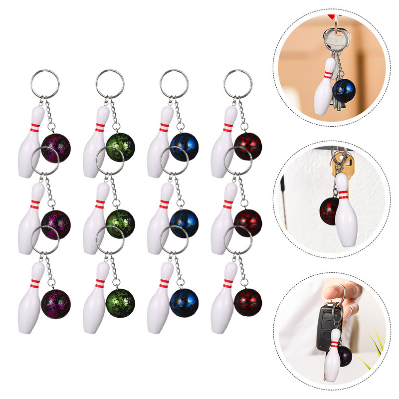 12 Stück Bowling Schlüssel bund Weihnachts geschenk Mini Schlüssel anhänger Dekorationen Valentinstag präsentiert Ringe Dekore PVC Sport geschenke