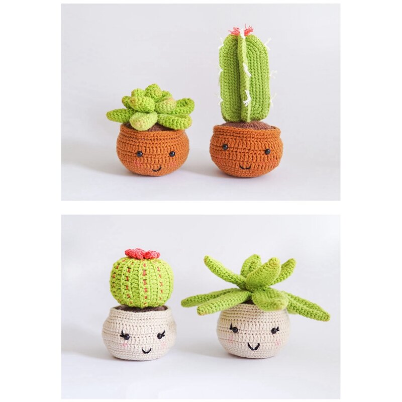 Beginner Crochet Kit, Learn Crochet Kit As Shown Acrylic 4-Pack Plant Collection Cactus Ornamental Plant Pot For Adults And Kids