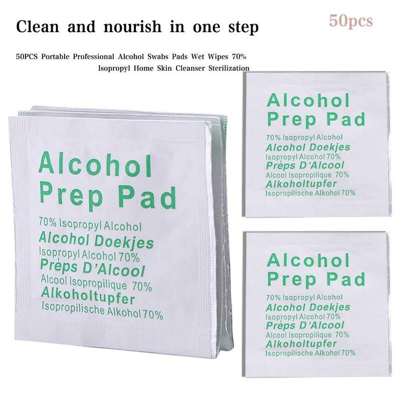Bantalan penyeka alkohol profesional portabel, 50PCS tisu basah 70% isopropil pembersih kulit rumah sterilisasi
