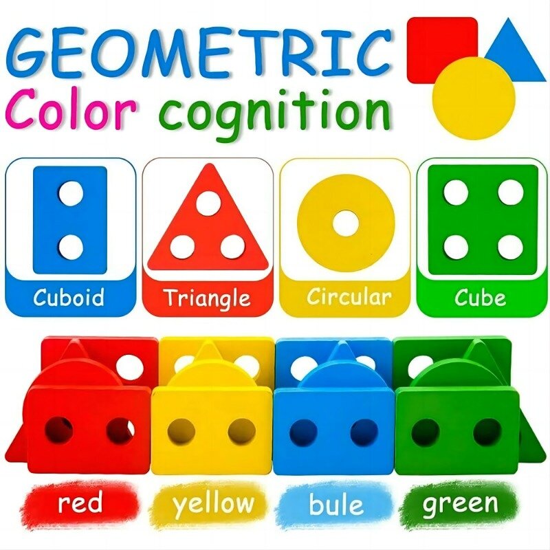 Montessori Wooden Sorting and Stacking Toys Preschool Color Perception Training Action Ability Cultivation Color Matching Game