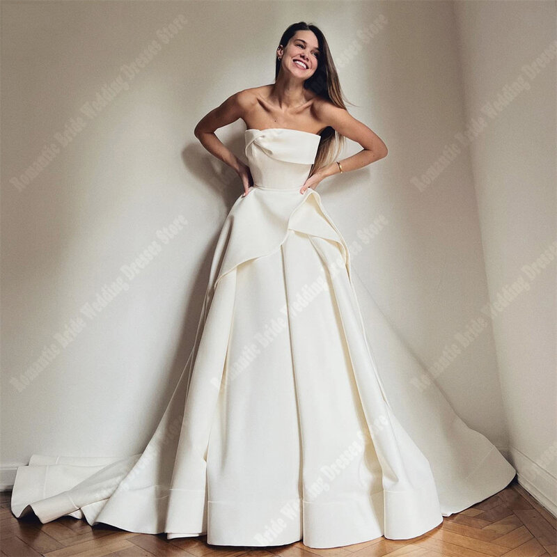 2024 сексуальные свадебные платья без рукавов, минималистичное высококачественное атласное платье с рисунком, Женская длина