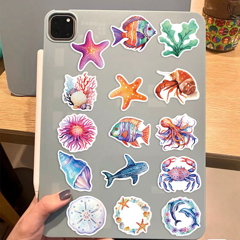 50 Stuks Oceaan Cartoon Zeeschildpad Garnalen Zeester Stickers Diy Laptop Bagage Skateboard Graffiti Stickers Leuk Voor Kind Cadeau