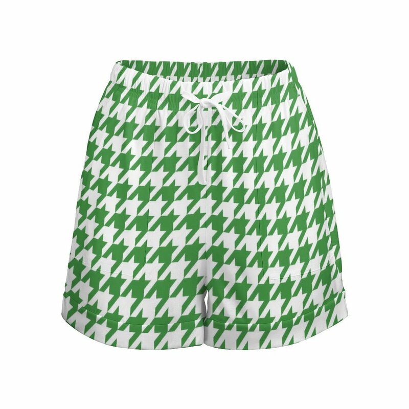 Pantalones cortos de pata de gallo verde para mujer, Shorts sexys de cintura alta elástica, informales de gran tamaño, pantalones cortos personalizados Y2k para verano