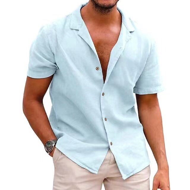 Nowa męska koszula w jednolitym kolorze bez mechacenia, wygodna i modna, luźna koszulka z krótkim rękawem