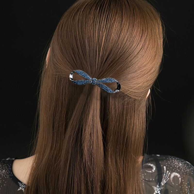 Klip musim semi wanita kristal, busur zirkon elegan trendi untuk anak perempuan, klip rambut kecil, pegangan rambut ekor kuda Korea