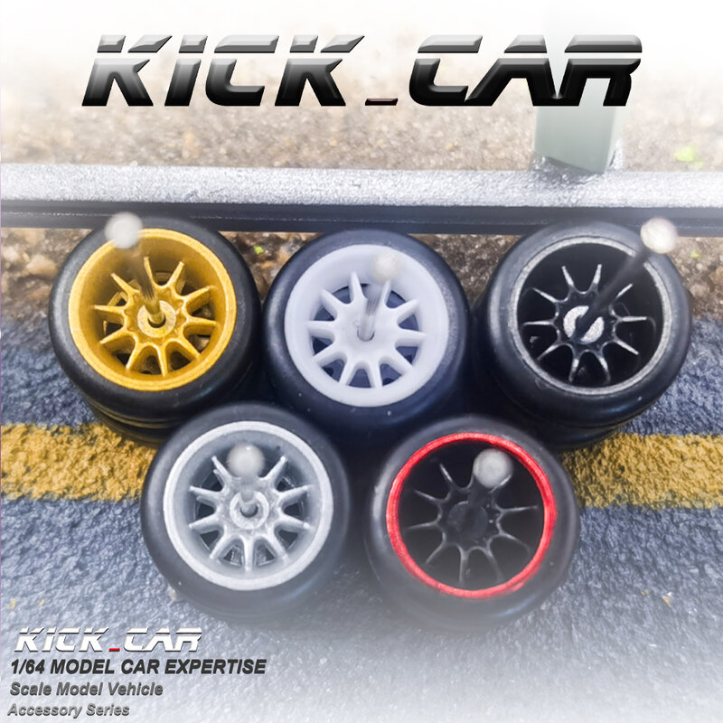Kicarmod-ダイキャストカー、ホットホイール、ホビー改造パーツ用の代替ゴムタイヤ付きの白いおもちゃホイール、1: 64、パックあたり5セット