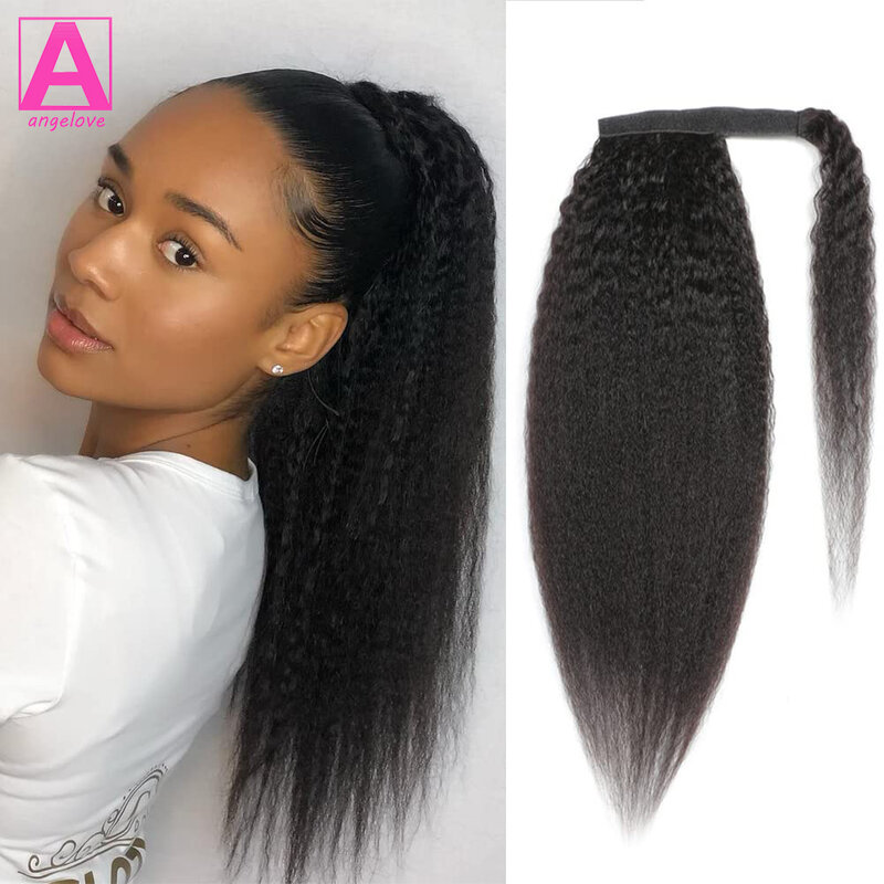 Кудрявые прямые накладные человеческие волосы для конского хвоста 100 г накладной хвост натуральный черный # 1B Remy индийский 10-26 дюймов для женщин