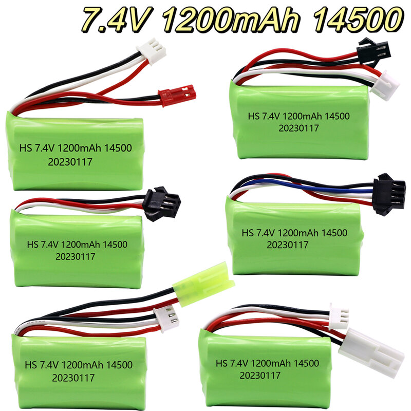 14500 7.4V Battery For Electric Toys Water Bullet Gun Spare Parts 7.4V 1200mah Li-ion Battery and USB Charger For RC toys Cars