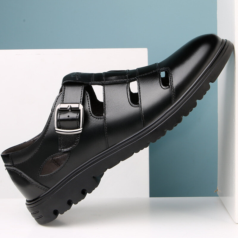 Sandalias clásicas de cuero partido para hombre, zapatos ligeros informales para exteriores, zapatillas de moda, talla grande 44, 2024