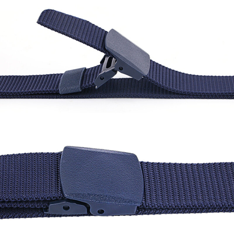 Cinture da uomo cinture Jeans Unisex moda cintura regolabile da uomo cintura tattica da viaggio all'aperto con fibbia in plastica per pantaloni 120cm